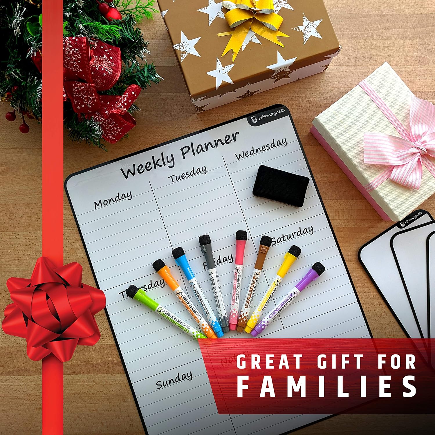 Large 13.5"x17.5" Dry-Erase Magnetic Weekly Calendar (Organizer/Planner) for Kitchen Fridge (Full Set: 8 Markers + Eraser) & Free Bonus: 3 Grocery/to-Do List Whiteboards (Stain Free) | Vertical : Office Products
