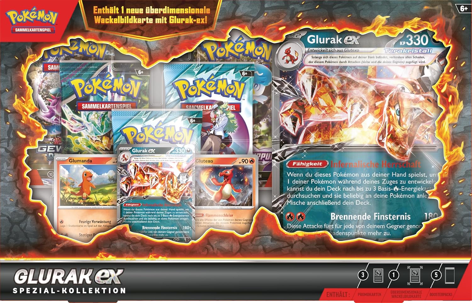 Pokémon - Trading Card Game: Special Collection Glurak-ex (1 Holographic Promo Card, 2 Holographic Cards, 1 Oversized Wobble Picture Card & 5 Booster Packs)