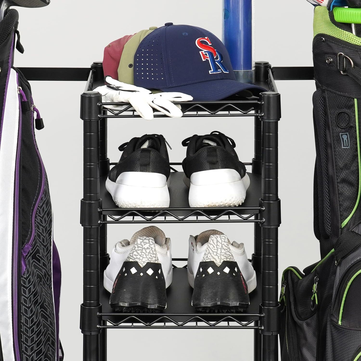 SafeRacks Golf Equipment Organizer Rack, Golf Bag Storage Rack for Garage, Fits 2 XL Bags & Accessories - Standard and Deluxe