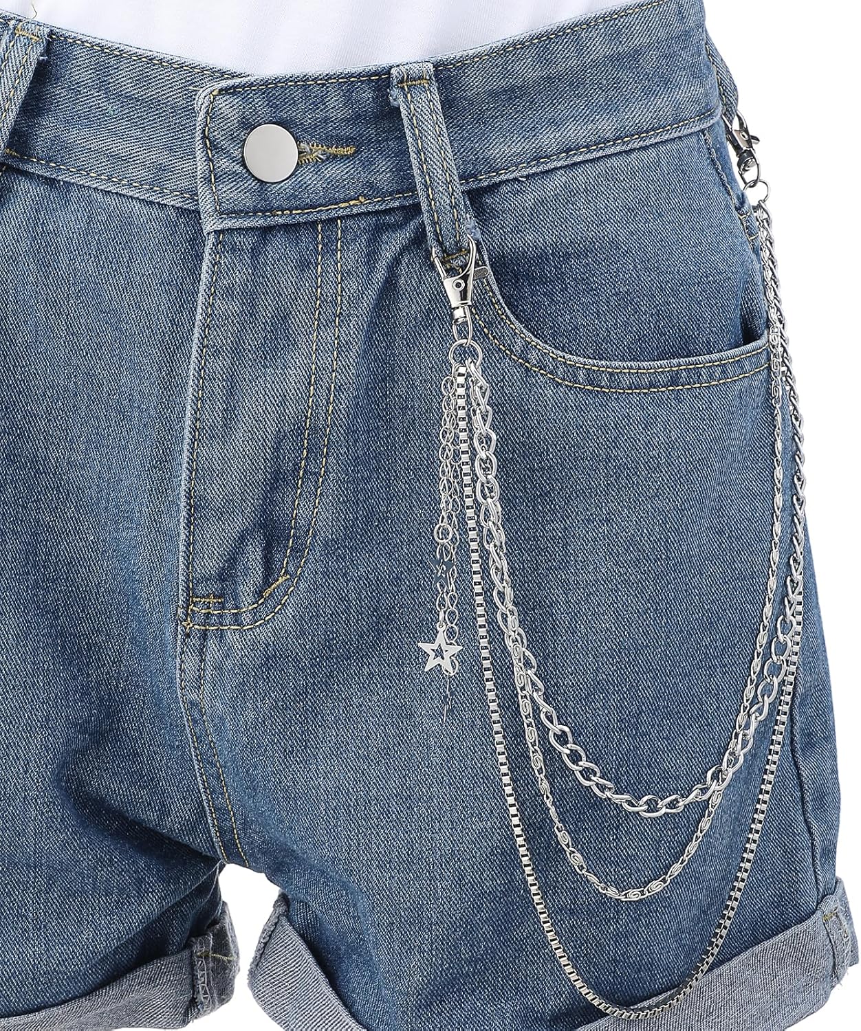 Grevosea Pants Chain for Women, Heavy Duty Hip Hop Punk Wallet Chains 3-Layer Metal Jean Pocket Chain Belt for Women Men Halloween Jewelry Clothing Goth Accessories - Image 7