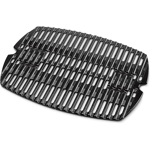Weber Porcelain‑Enameled Cast‑Iron Cooking Grates (2‑Pack) – Replacement Grates with Support Bracket for Weber Q 100, Q 1000 & Q 1200 Grills, Dishwasher Safe