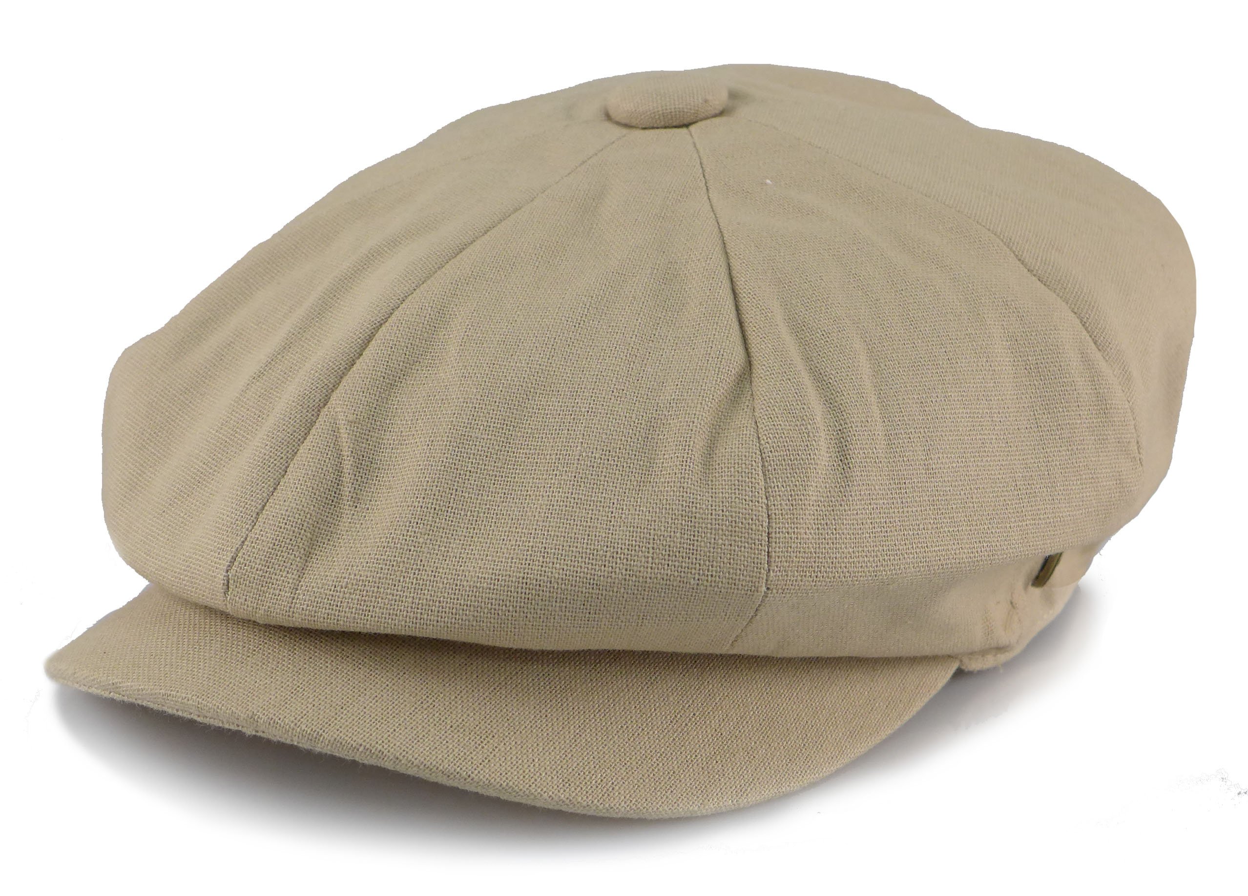 Men's Cotton Applejack Patchwork Snap Brim Newsboy Cap (Medium, Solid Khaki)