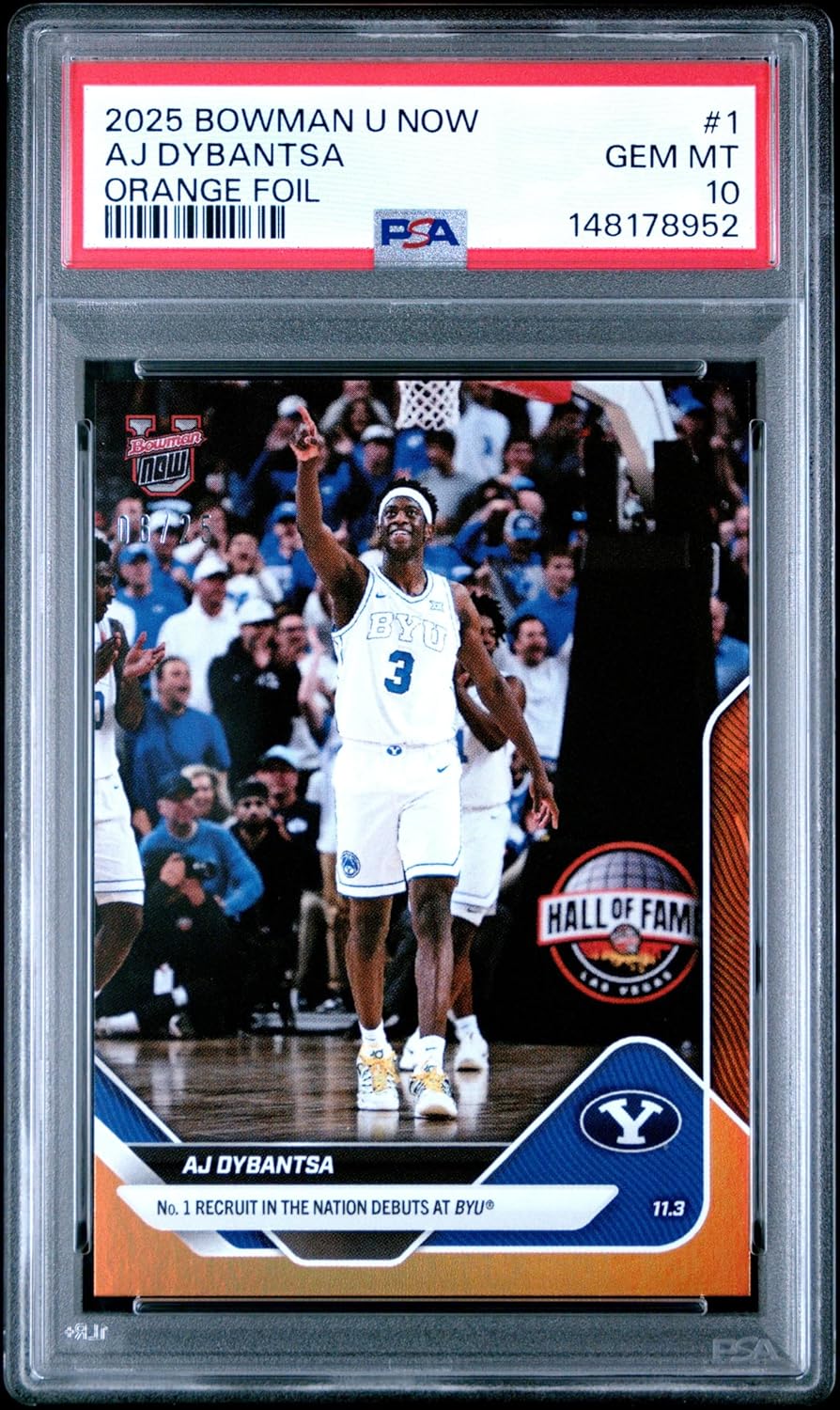 Graded 2025 Topps Bowman U Now AJ Dybantsa #1 Orange Foil /25 Rookie RC Basketball Card PSA 10 Gem Mint