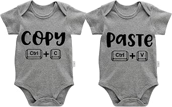 2-Pack Baby Twins Bodysuits Copy Paste Newborn Cotton Short Sleeve Funny Outfits Infant Twin Unisex Romper 0-12M
