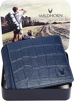 WILDHORNBlue Leather Men's Wallet (WH1173), BLUE CROCO, Travel Wallet