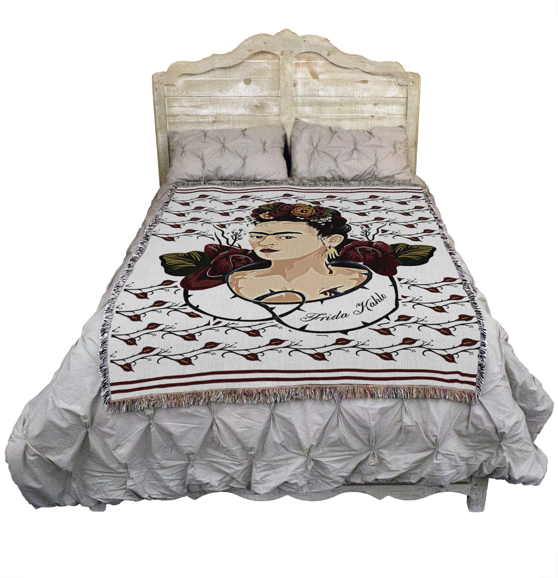 Pure Country Weavers Frida Kahlo Überwurf – Gewebte Baumwolldecke Mit Dornen & Rosen, 72 X 54 Cm