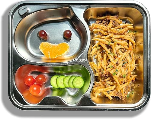 Miniatura 2 de Song & Co Platos de acero inoxidable para niños, diseño de cara sonriente, perfectos para niños pequeños y niños, juego de 2