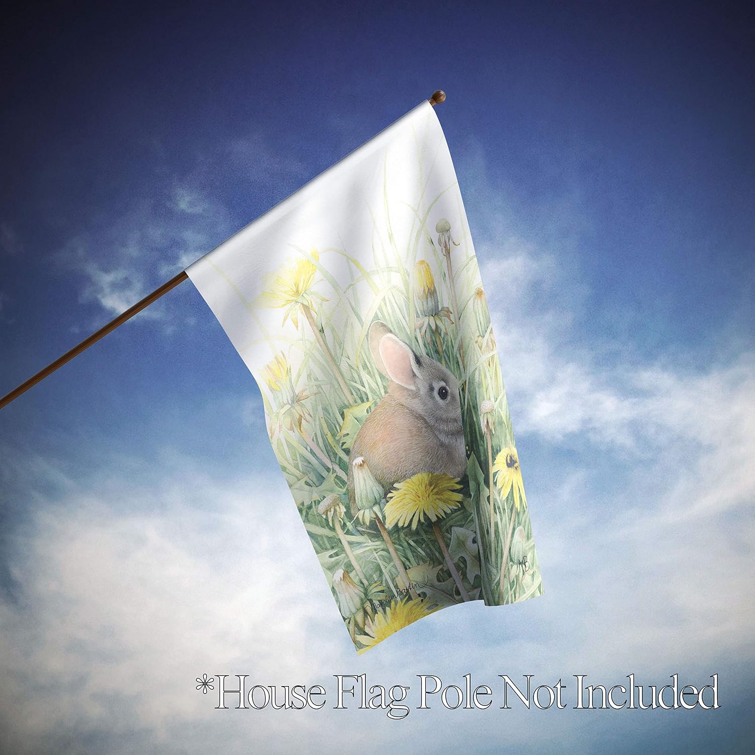 Flagology.com, Marjolein Bastin, Bunny in Flowers – Garden Flag 12.5" x 18", House Flag 28" x 40", Outdoor/Indoor, Spring (Bunny in Flowers - House Flag)