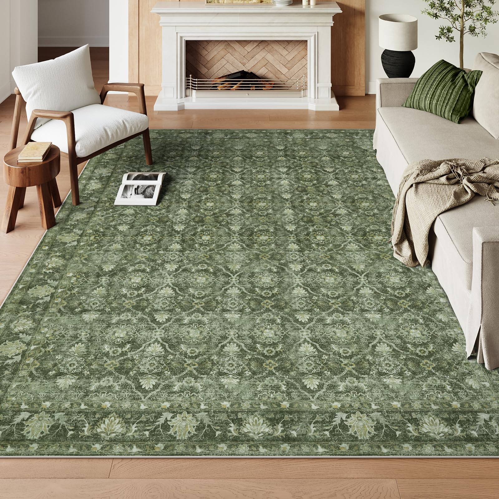 Tapis vintage vert grand modèle 240 x 300 cm au design rétro raffiné