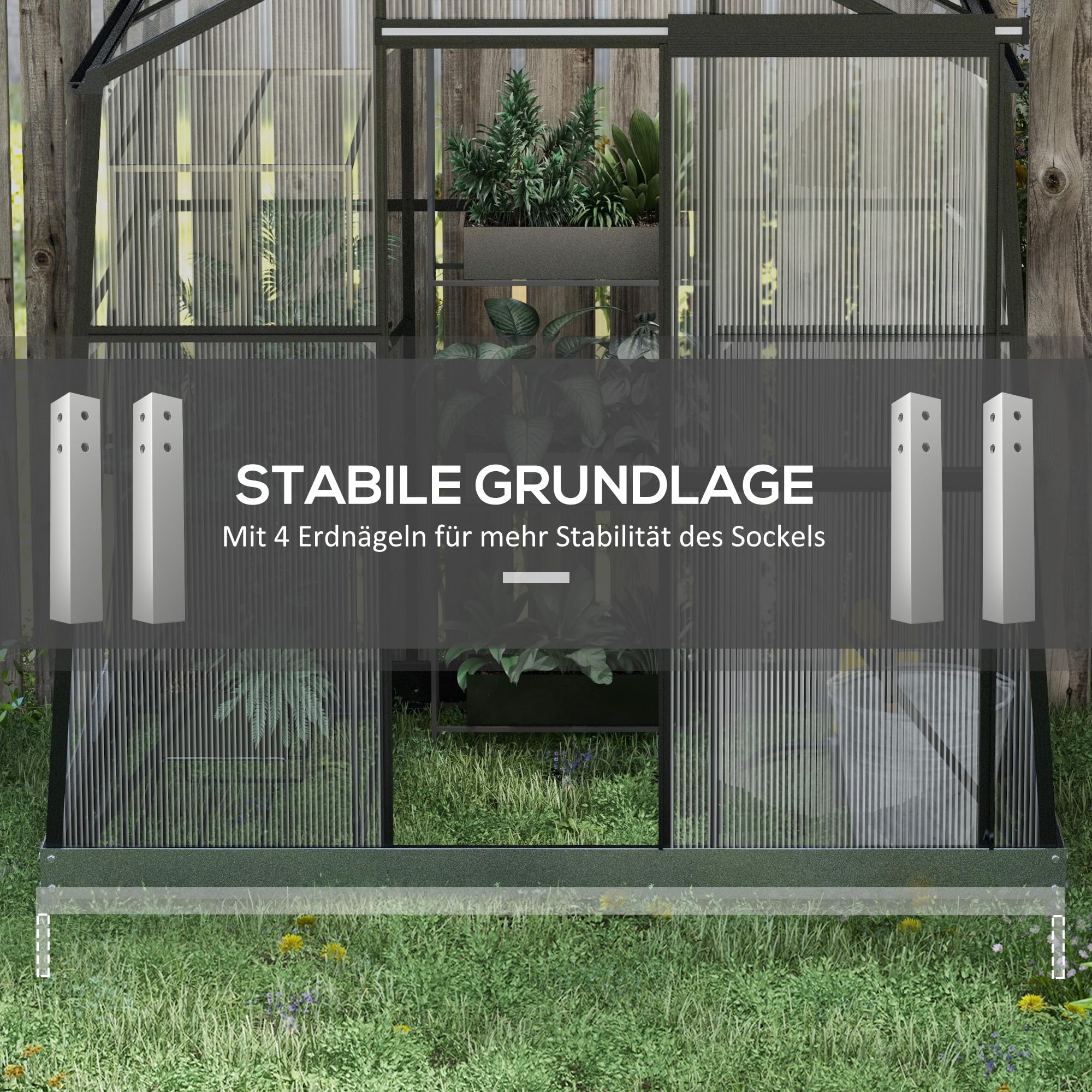 Outsunny Szklarnia aluminiowa, 131 x 192 x 203 cm, szklarnia na pomidory, 2,51 m², z drzwiami przesuwnymi, oknem, fundamentem, do hodowli roślin na balkon, do ogrodu, czarna