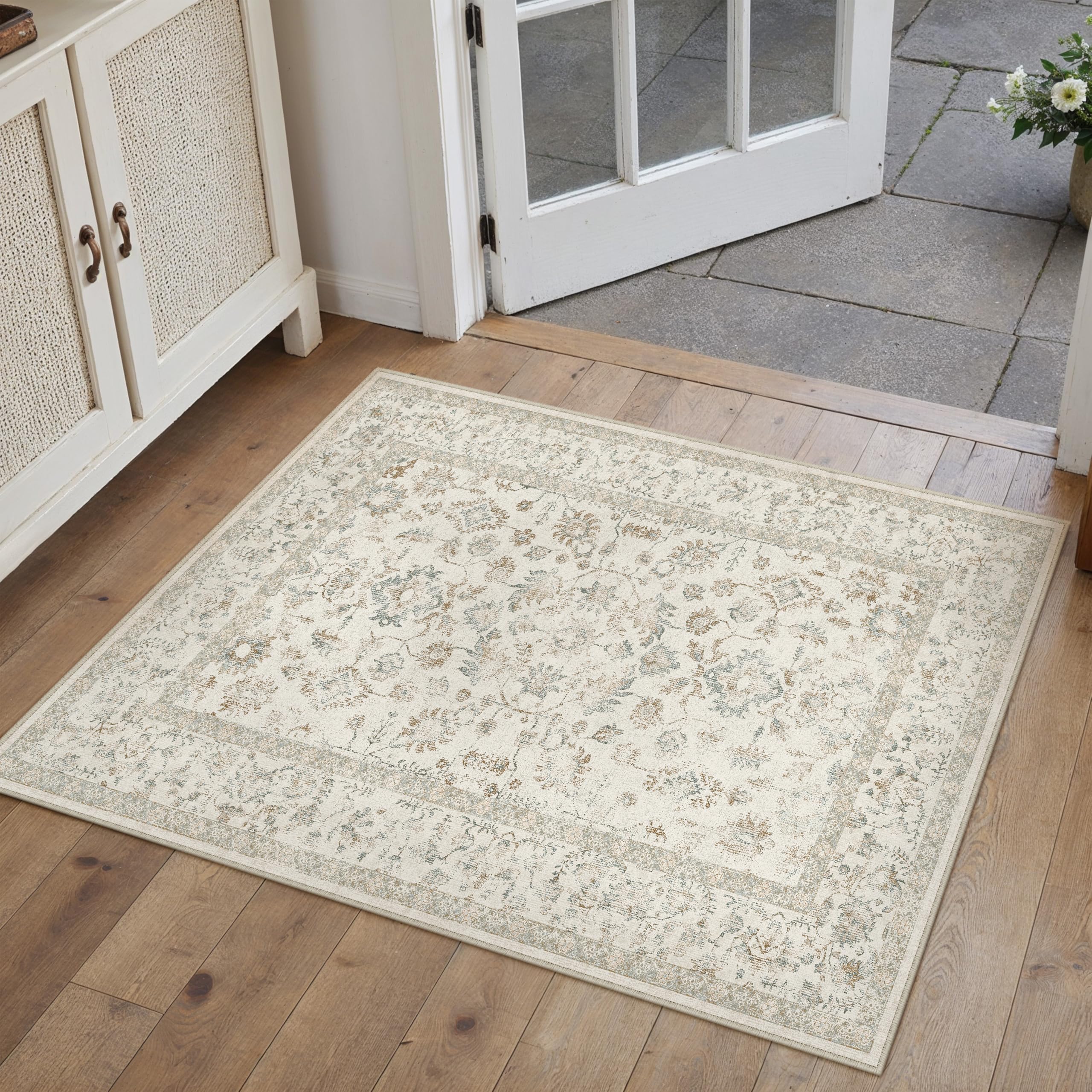 PureCozy 2x3 Taupe Area Rug Washable Vintage Non Slip Carpet