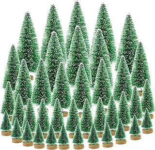 Yookat 40Pcs Mini Pine Trees with Wooden Base, Green, 4 Sizes, Perfect f...