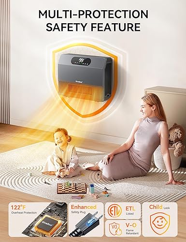 Miniatura 6 de GiveBest Calentador de pared inteligente, calentador de espacio de calentamiento rápido de 1500 W para dormitorio, calentador eléctrico de