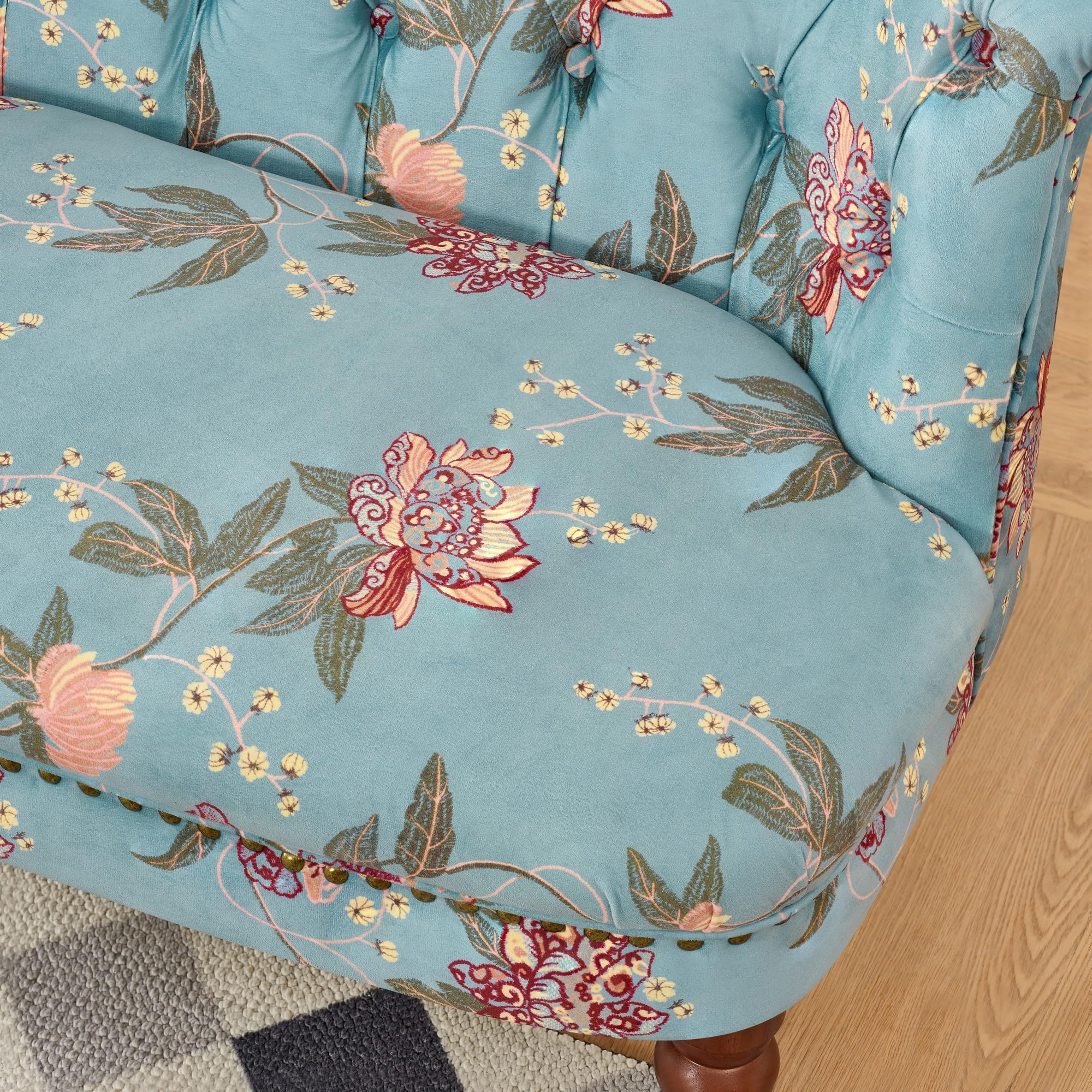 The Best Floral Sofa Picks for 2026 1 TISIMO 47' Floral Blue Velvet Sofa, Victorian Armless Loveseat, Living Room — product photo