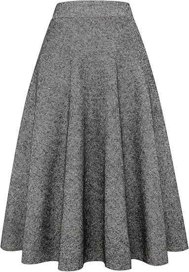 IDEALSANXUN Womens High Elastic Waist Maxi Skirt A-line Plaid Winter Warm Flare Long Skirts