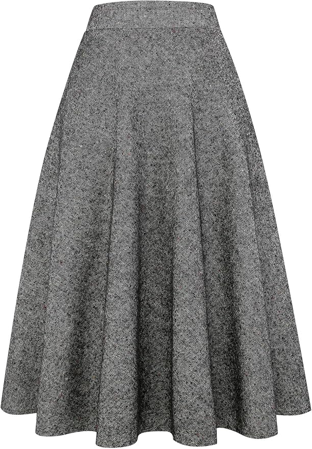IDEALSANXUN Womens High Elastic Waist Maxi Skirt A-line Plaid Winter Warm Flare Long Skirts