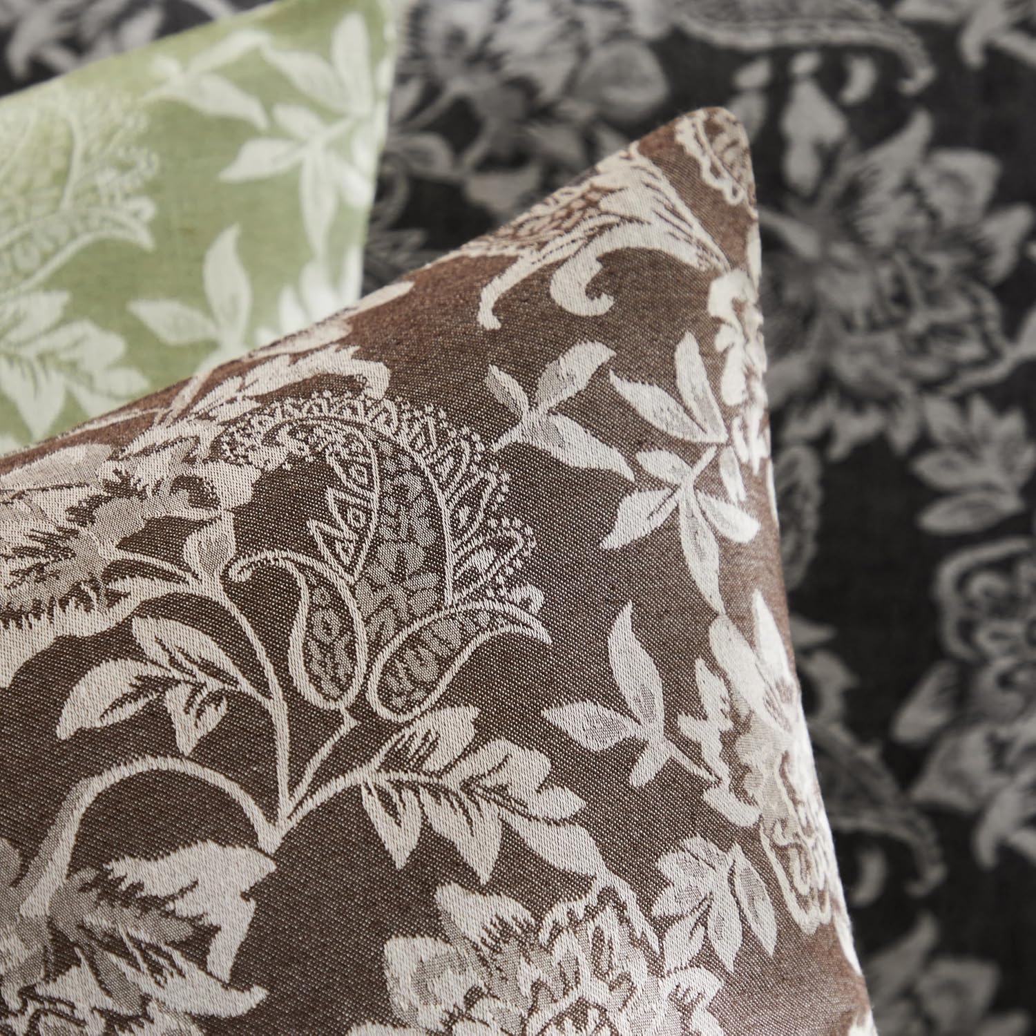 Floral Jacquard Lumbar Throw Pillow Covers Set of 2, Background/Chocolate 12x20 Inch, Farmhouse Decorative Cotton Dark Brown Cushion Covers for Sofa Bed Living Room Home Decor - Image 2