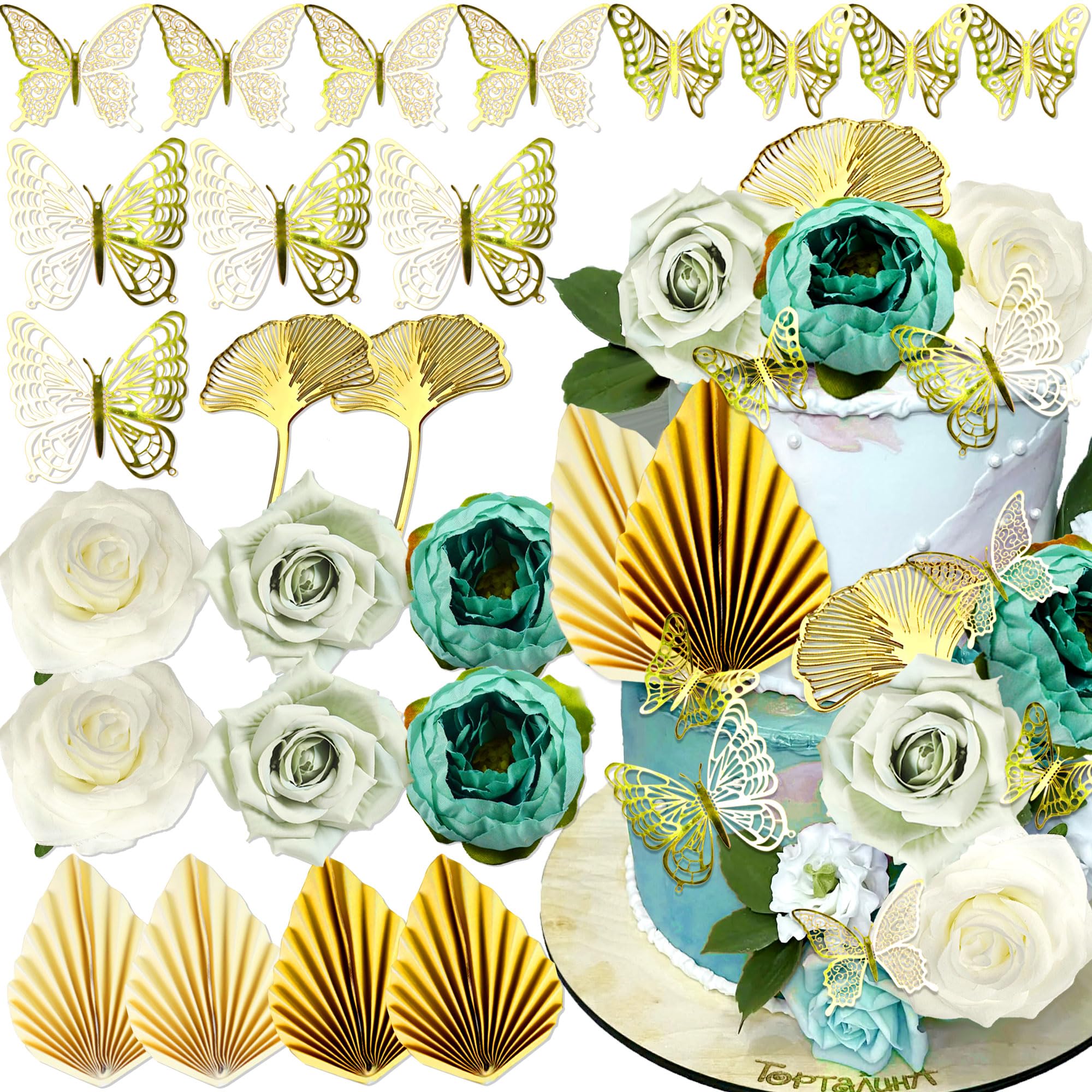 Roaring Good Time Topper Per Torta Boho – Decorazioni Floreali Con Foglie Di Palma, Fiori E Farfalle Per Matrimonio, Baby Shower E Compleanno