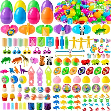 JOYIN 200 PCS Prefilled Easter Eggs with Assorted Toys for Easter Egg Hunt, Basket Stuffers Fillers, Party Favors, Classroom Prize Supplies