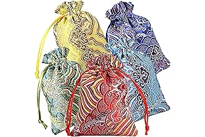 PINOWU Drawstring Coin Pouch with Silk Brocade Embroidered Sachet