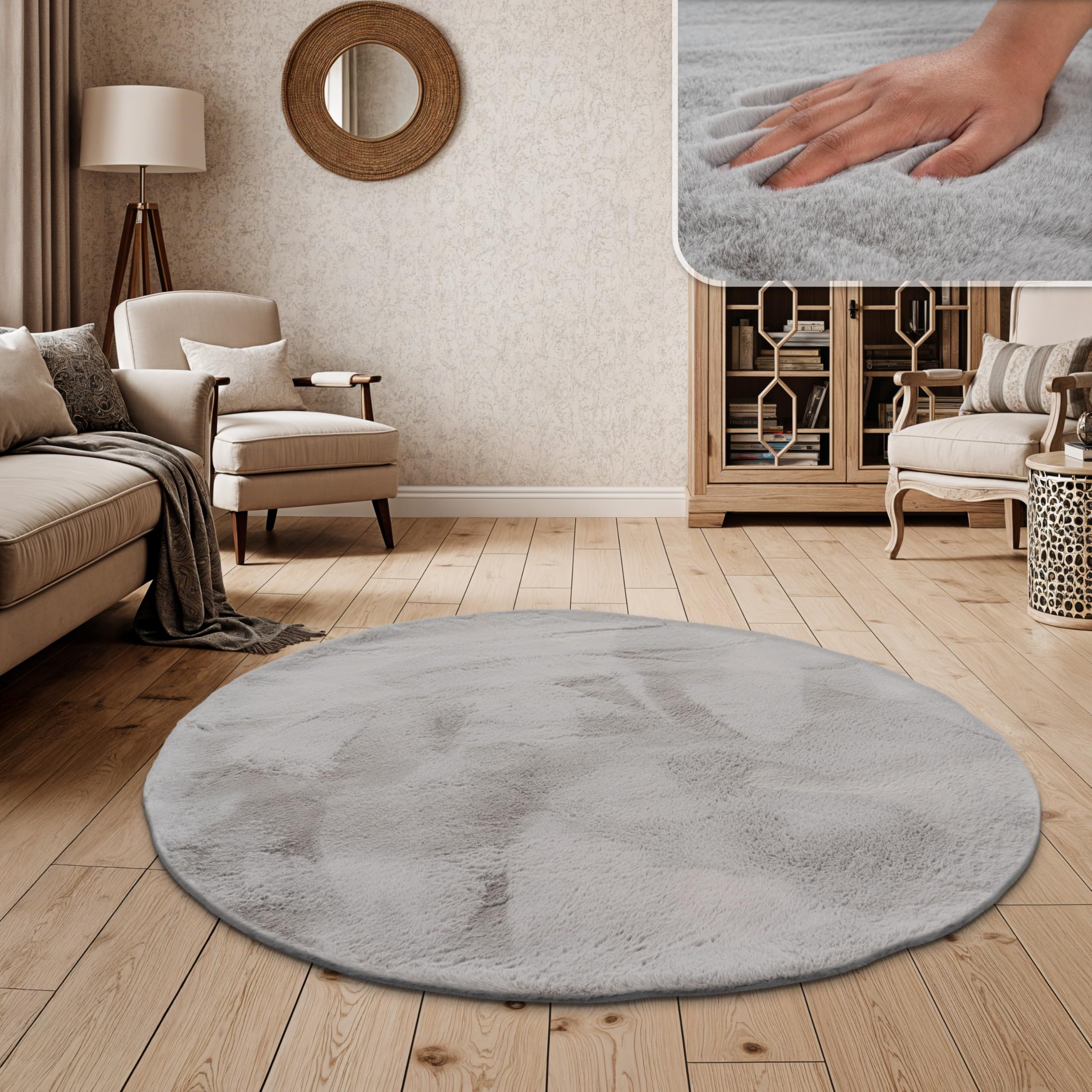 Paco Home Hochflor Teppich Wohnzimmer Schlafzimmer Shaggy Modern Flauschiger Fellteppich Weich Fell Imitat Kunstfell Einfarbig, Grösse:180x200 cm Oval, Farbe:Grau