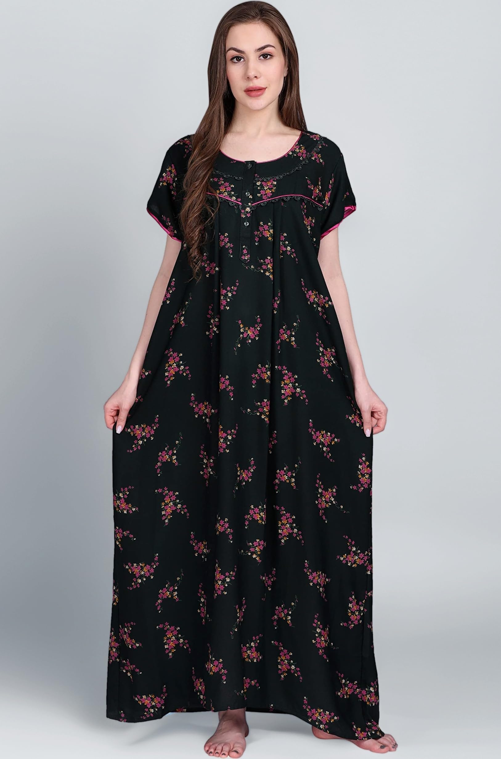 - Women's Alpine Floral Print Maxi Night Gown (X-Large, Black)