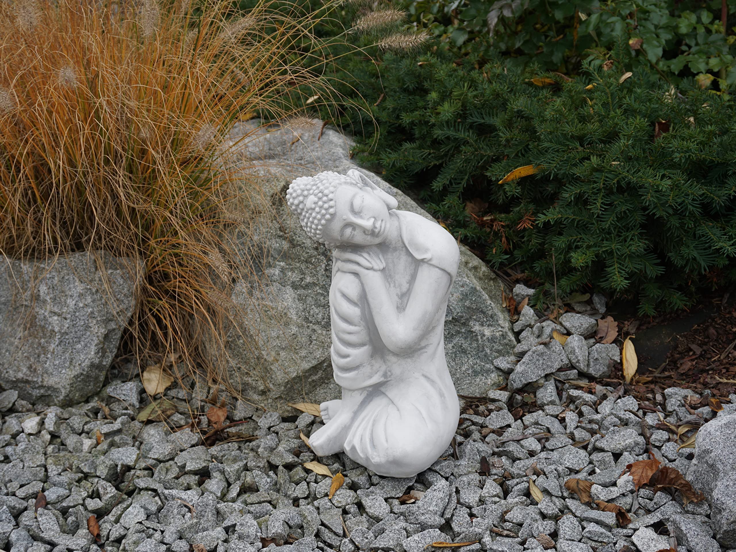 gartendekoparadies.de Statua di pietra del Buddha, altezza 38 cm, 13 kg, grigio resistente al gelo in pietra gres per esterni