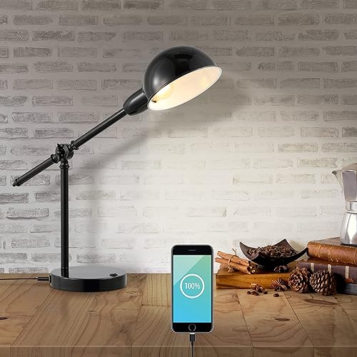 Miniatura 2 de JONATHAN Y JYL7123A Curtis - Lámpara de tarea LED con pantalla de cúpula ajustable de hierro de 20.25 pulgadas, puerto de carga USB, clásica,