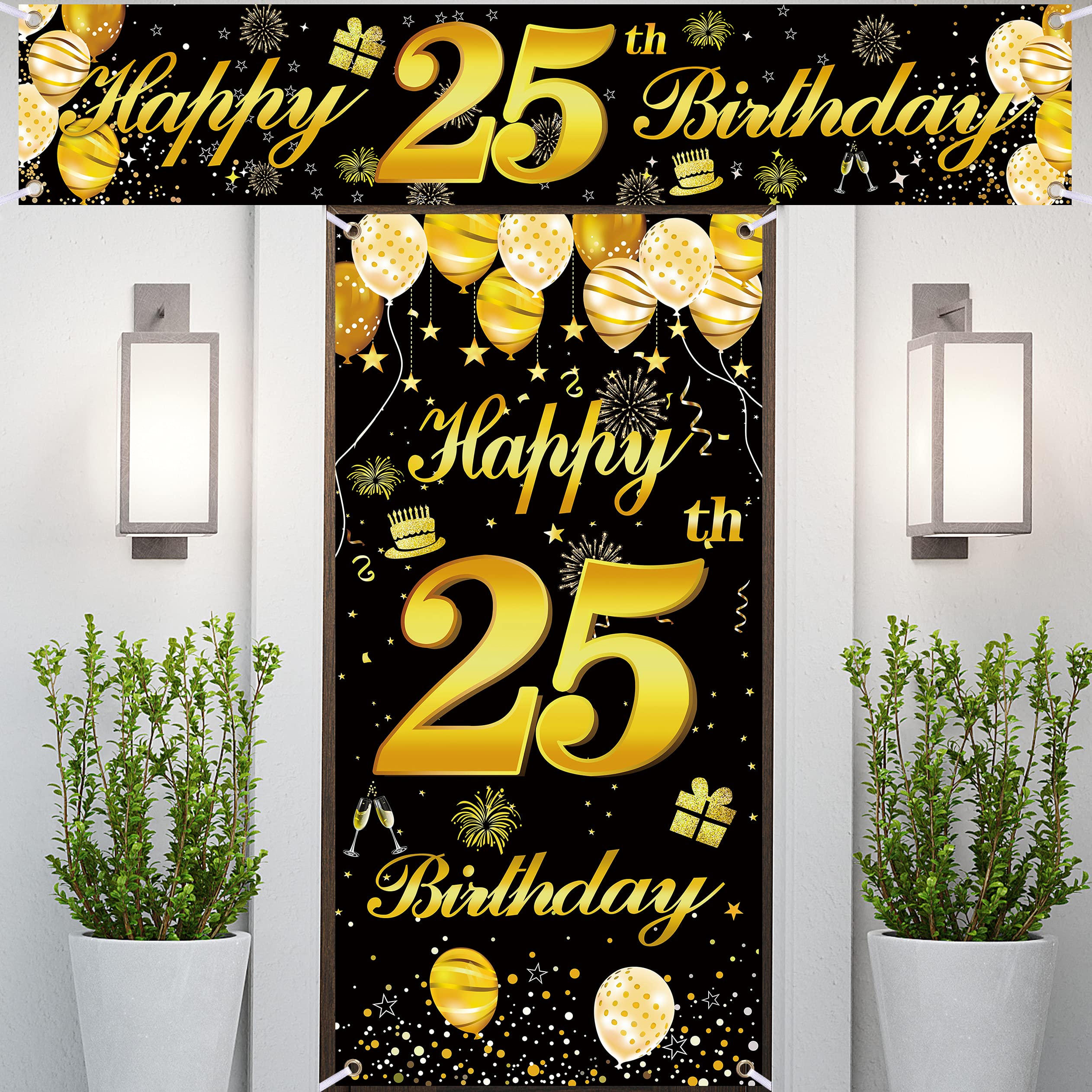 Happy Birthday Banner Backdrop - 24th Birthday Decor For Men, 3.77x5.9 Ft, Black & Gold, With Hanging String 6 thumbnail image