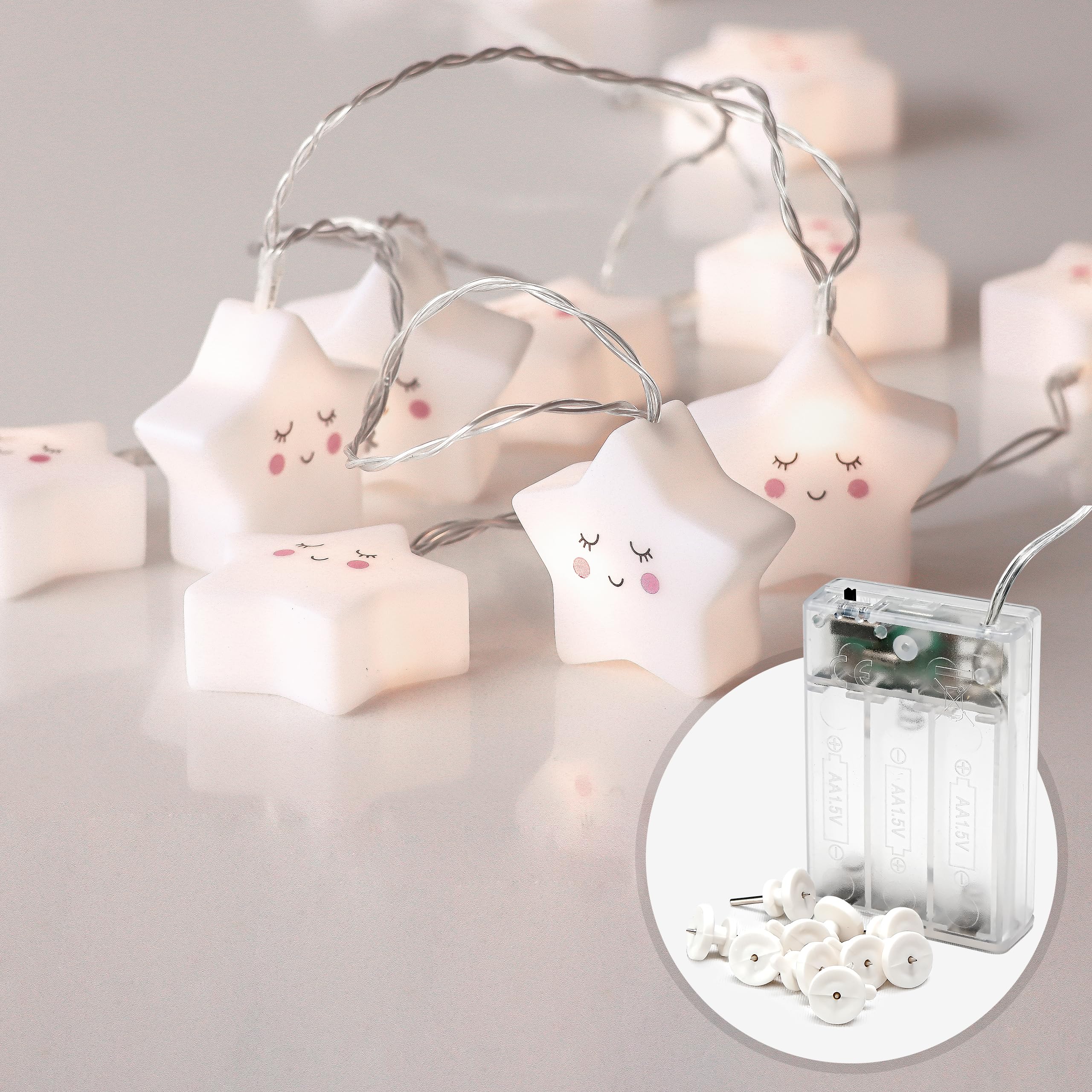 CozyHome Stern Lichterkette Kinderzimmer Deko - 20 LED & Timer I 5m Warm Weiß Batterie I Sternlichterkette für Kinderwagen mit Sternen Hochbett oder Kinderbett & Zelt Fairy Lights Sterne Sternchen