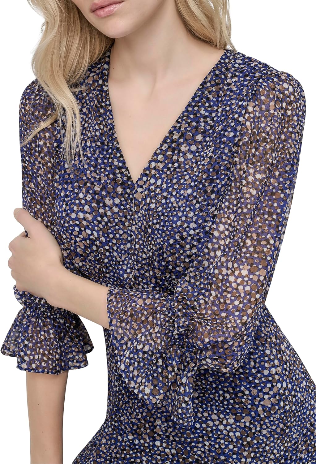 DKNY Women's V-Neck Balloon Sleeve with Ruffle Hem - Image 5