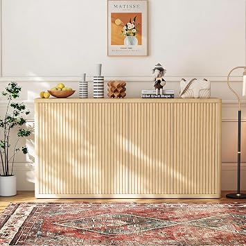 Garvee Fluted Sideboard Buffet Cabinet with Storage, Modern Accent Sideboard with Doors and Adjustable Shelves, Credenza Buffet Table Entryway Cabinets for Dining Living Room Kitchen Hallway
