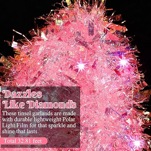 Miniatura 2 de Guirnalda de oropel de Navidad de 32.8 pies con luces LED, guirnalda colgante para árbol de Navidad, decoración para fiestas de Navidad, cumpleaños,