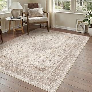 PureCozy Beige Waschbarer Teppich Wohnzimmer 80x150cm Vintage Tepich