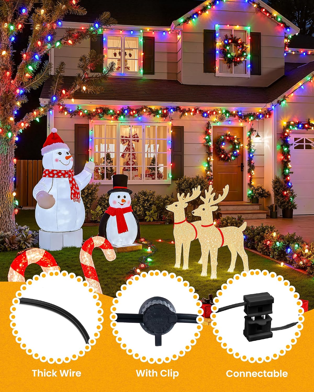Brightown Commercial 500 FT C9/E17 Christmas Light Sockets Set Spool, C9 Outdoor/Indoor String Light Stringer 12" Spacing Black Wire for Wedding Patio Event Party Lighting Decor