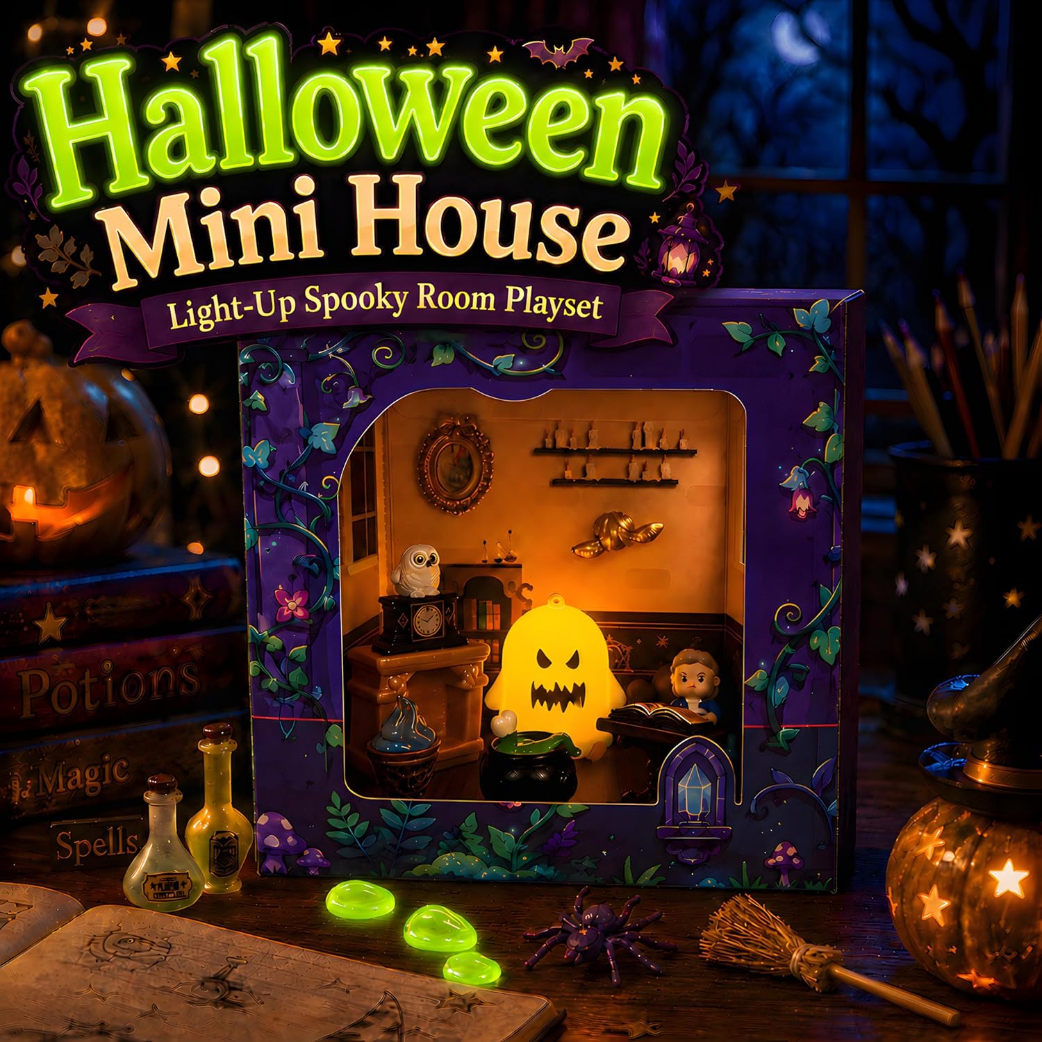 AGENTLAN Halloween Miniature House Kit, Stackable DIY Haunted House Set image 3