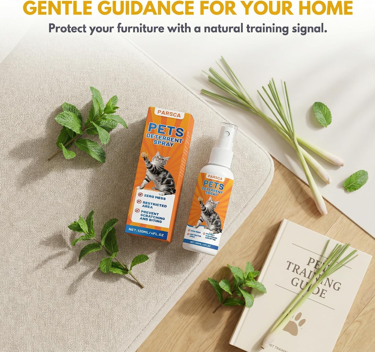 Cat Repellent Spray, Cat Deterrent Spray - Indoor & Outdoor Training Safe, Protect Furniture, Sofas, Rugs, Restricted Areas-for Behavior, Natural, Effective 120 ML/4FL.OZ
