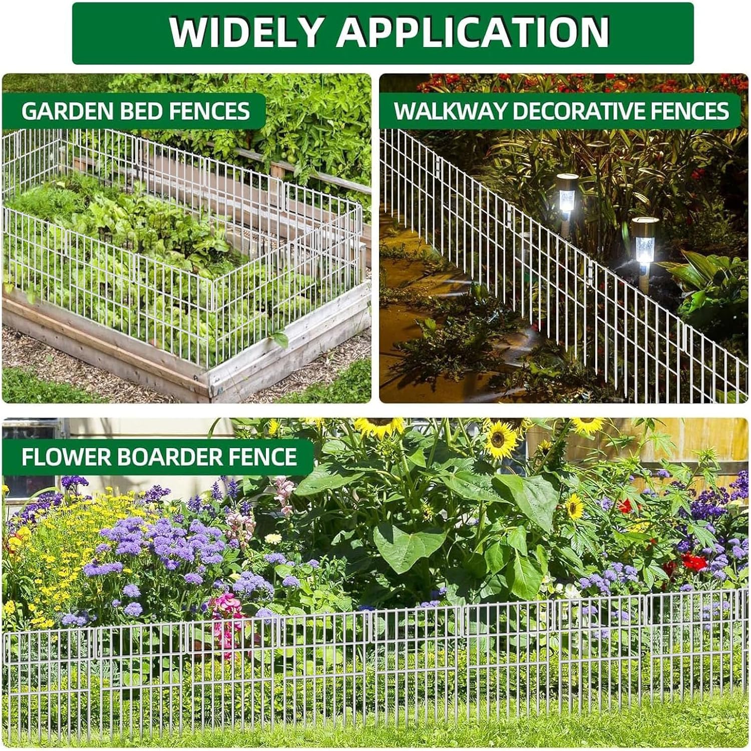 25 Panels Garden Fencing Animal Barrier, 17in (H) X 27ft (L) No Dig Dog Fence, 1.25 in Gap Fence Border for Dogs Rabbits, Rustproof Metal Decorative Fences Blocker for Outdoor, Yard, Patio, White