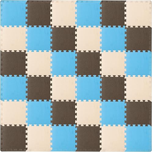 Miniatura 7 de ProSource Alfombra de espuma para rompecabezas para niños y bebés con colores sólidos, 36 o 16 azulejos encajables con bordes, Negro/Gris/Blanco