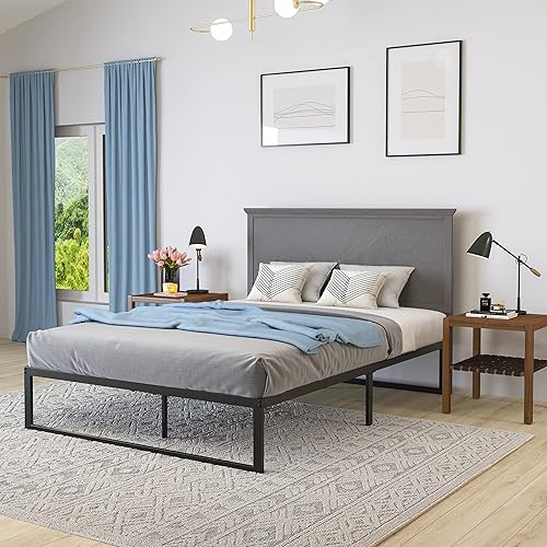 Miniatura 6 de Merrick Lane Marta - Cabecera de madera tamaño Queen, cabecero ajustable con patrón de espiga en color gris lavado