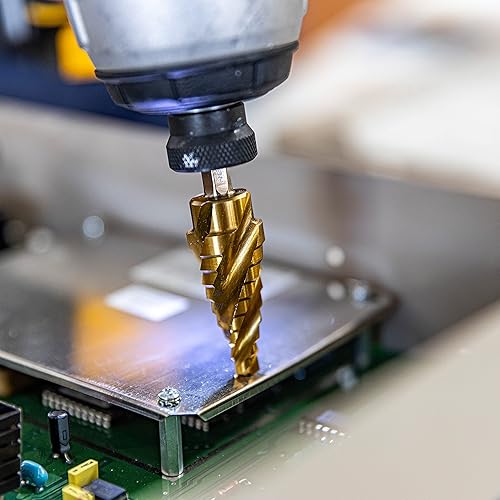 Miniatura 12 de NEIKO, 10180A - Broca escalonada de acero de alta velocidad y revestimiento de nitruro para metal, broca de cambio rápido con diseño ranurado de 4