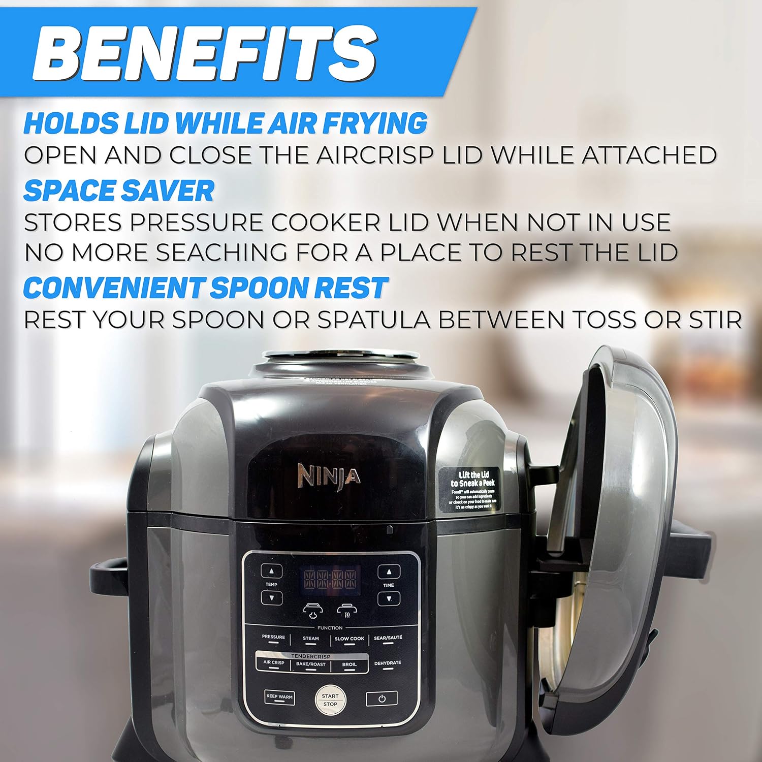 The Steam Boss - Lid and Spoon Rest | Accessories Compatible with Ninja Foodi Pressure Cooker Air Fryer | New Size Fits Deluxe Stainless Steel and Original Ninja Foodi Handle