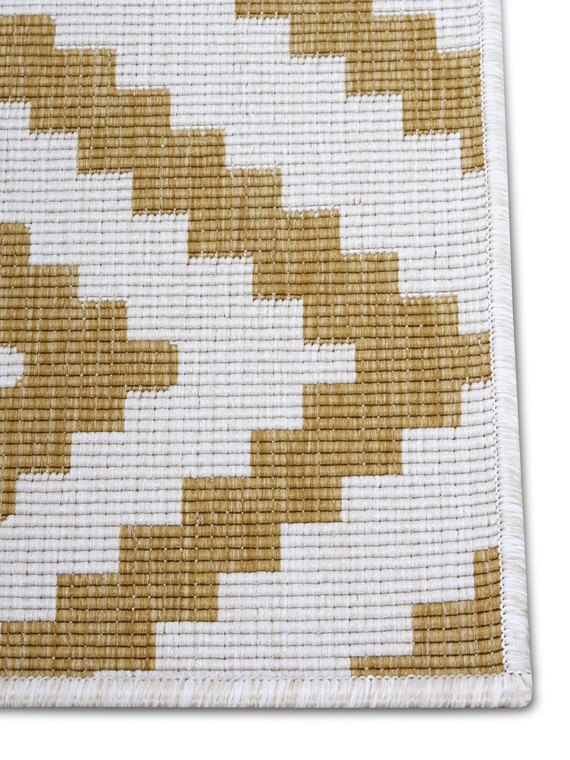 NORTHRUGS Malta - Tappeto reversibile per interni ed esterni, tessuto piatto, design geometrico, certificato Öko-Tex, resistente alle intemperie e ai raggi UV, per balcone, terrazza, giardino, ocra,