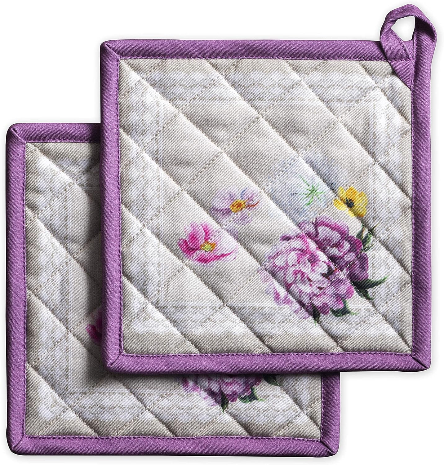 Maison d' Hermine Pivoine Bundle Set 100% Cotton Set of 3 Kitchen Towels (20 Inch by 27.5 Inch) Oven Mitt (7.5 Inch by 13 Inch) and Set of 2 Pot Holders (8 Inch by 8 Inch)