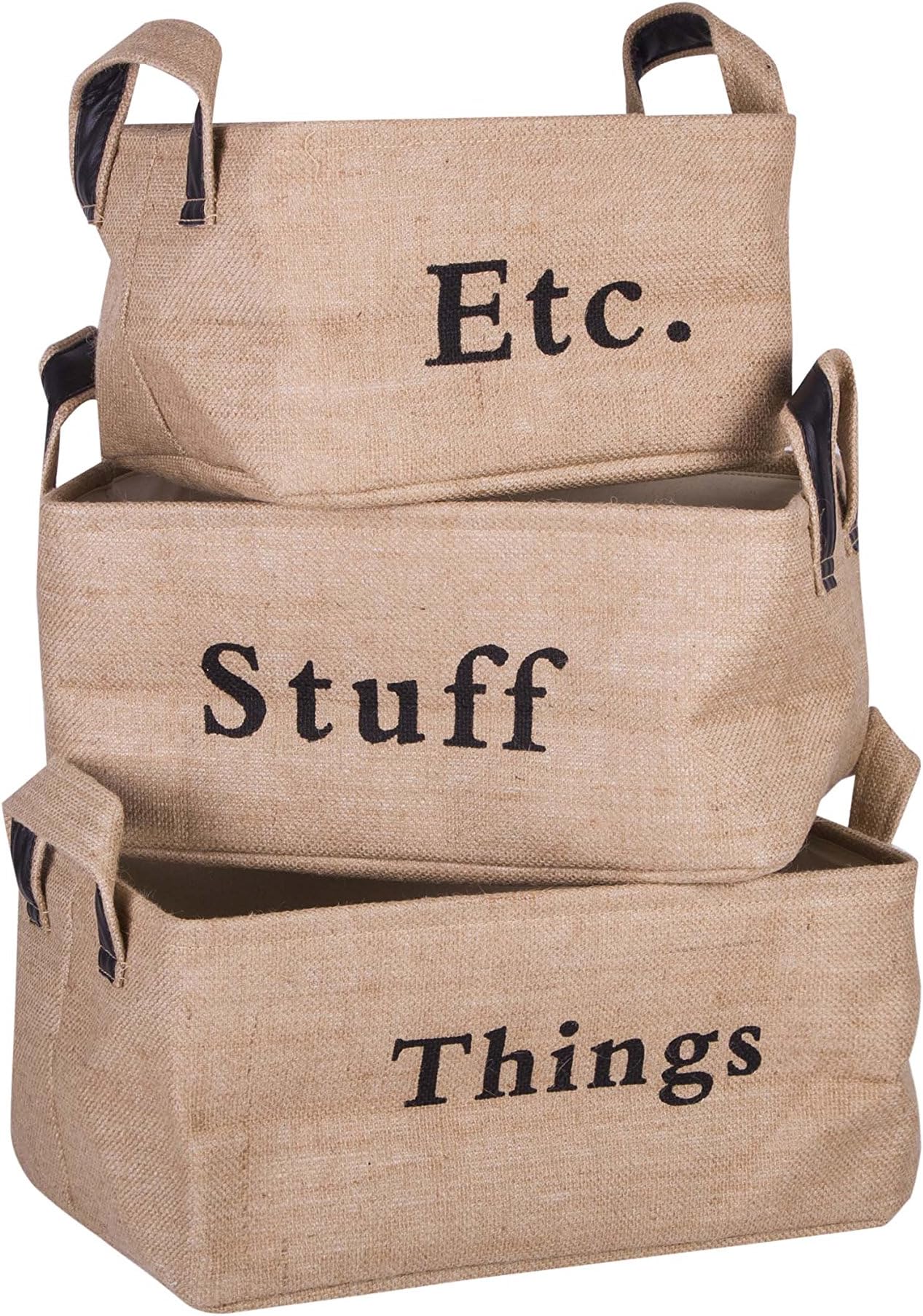 Artexitle Letters Style Foldable Multi-sized Square Natural Linen & Cotton Storage Bins Storage Baskets Organizers Office Storage Box,Set of 3