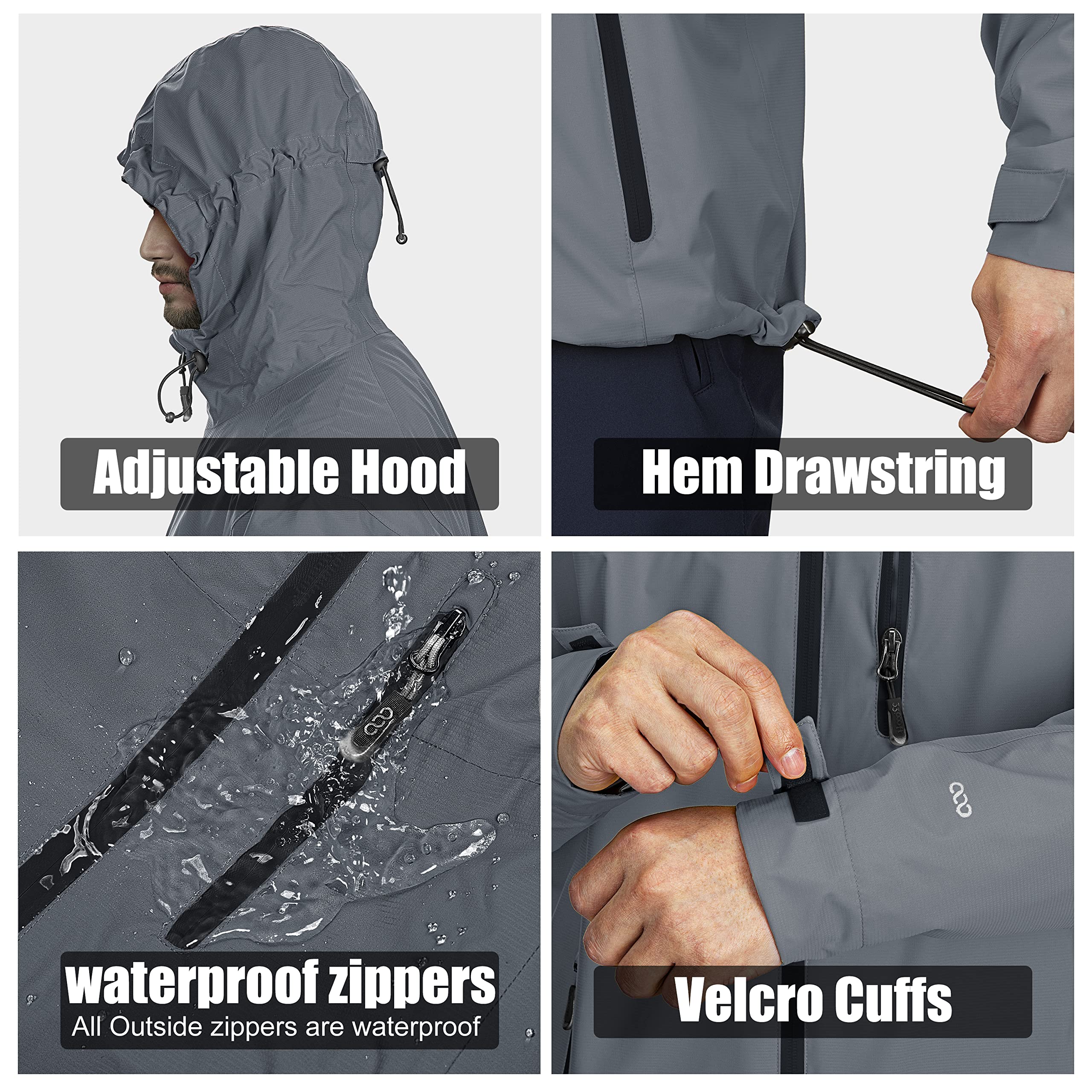 33,000ft Regenjacke Herren Wasserdicht Outdoorjacke Leichte Freizeitjacke Packbare Windjacke Fahrrad Regenmantel mit Kapuze