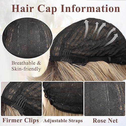 Miniatura 8 de NAYOO Peluca con flequillo de aire, peluca larga ondulada de 26 pulgadas para mujer, peluca sintética sedosa y resistente al calor, peluca de