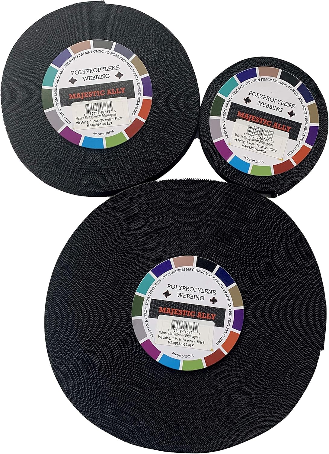 Majestic Ally Lightweight Polypropylene Webbing– 1, 1.5 and 2 Inch by 10.9, 27.3, or 54.6 Yards for DIY Projects, Dog Lease, Carrying Bag Handle and Yoga Strap etc.