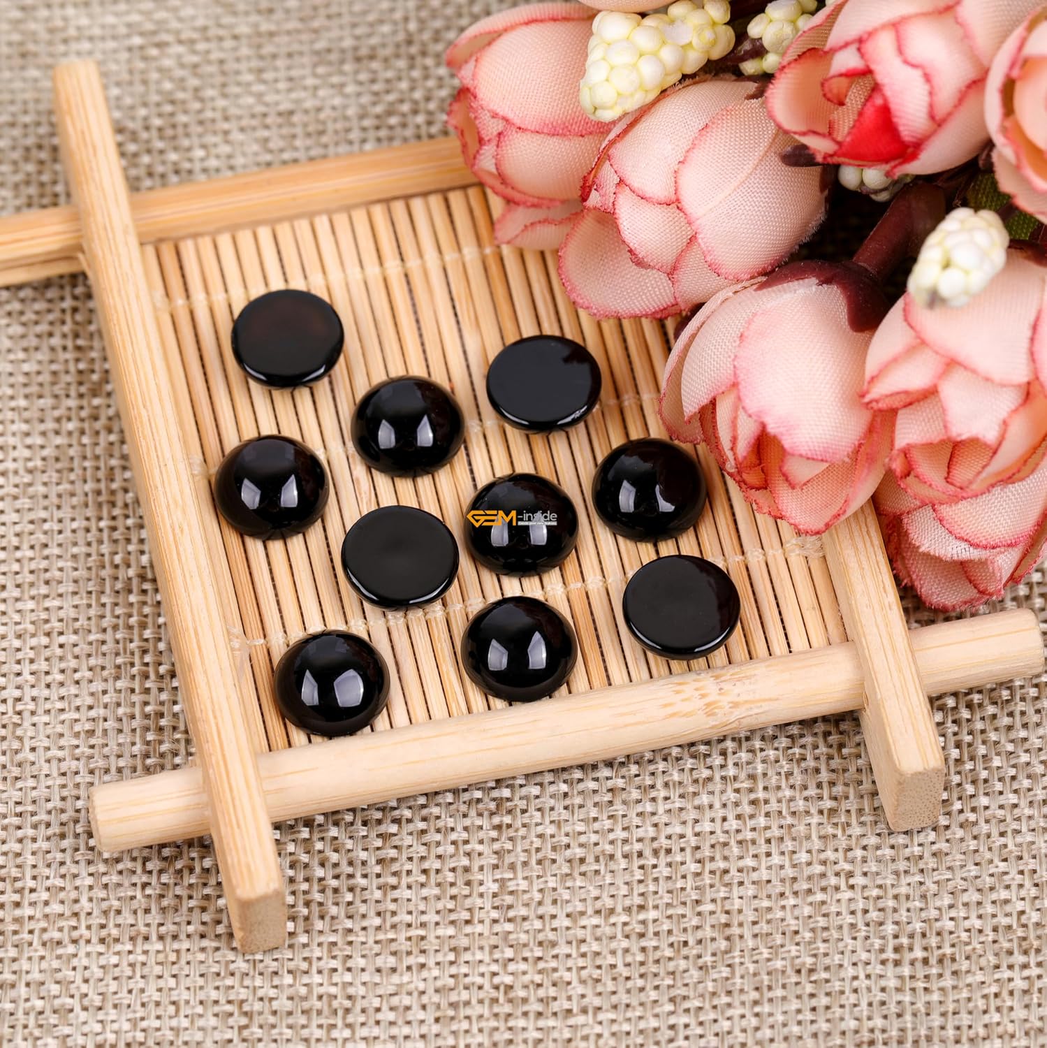 GEM-Inside Black Agate Gemstone Cabochon for Jewelry Crystal Flat Back Round Semi Precious 5PCS 8mm CAB