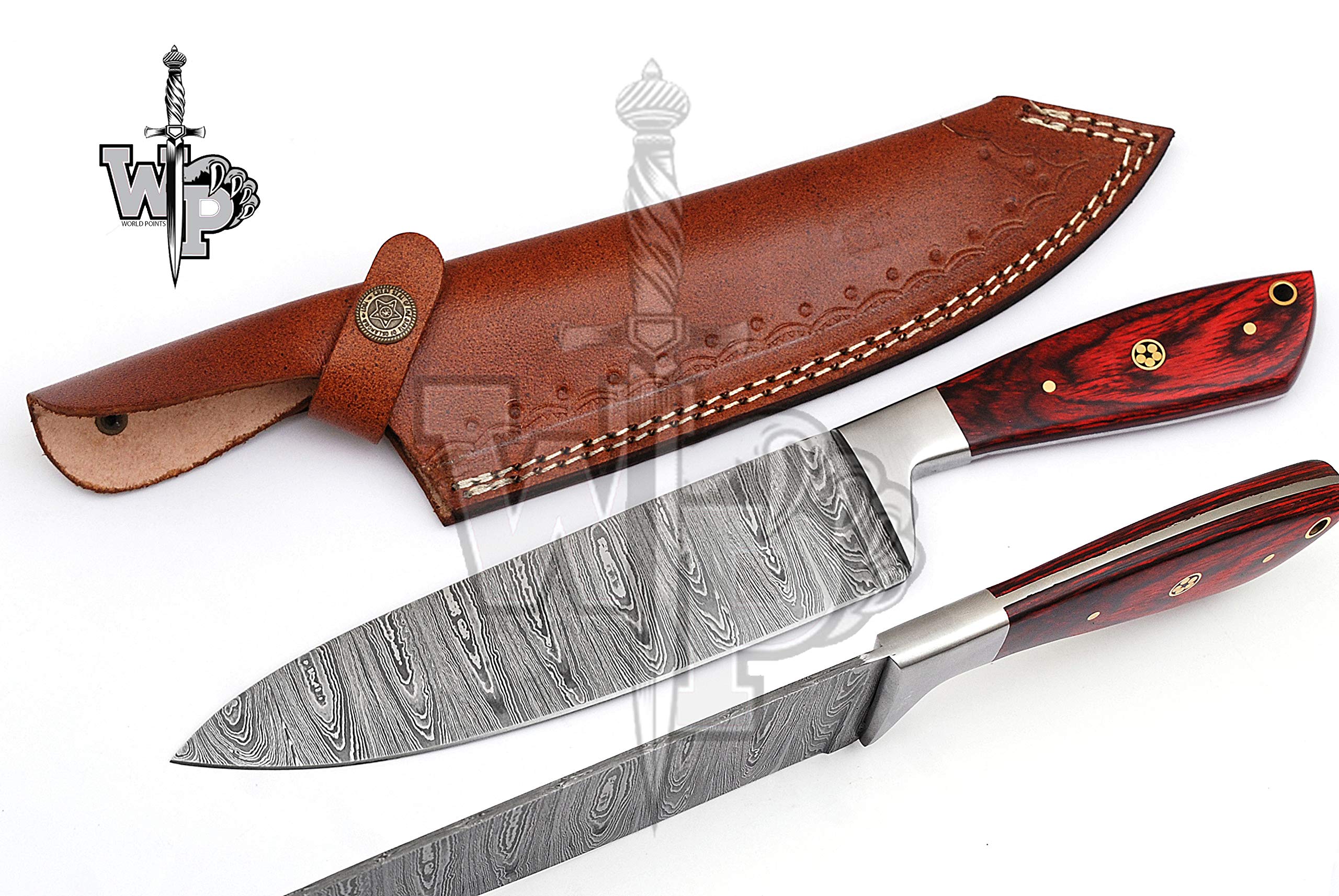 World Points Custom Handmade Damascus Steel Splendid Kitchen Chef Knife-1-Piece-With Sheath White
